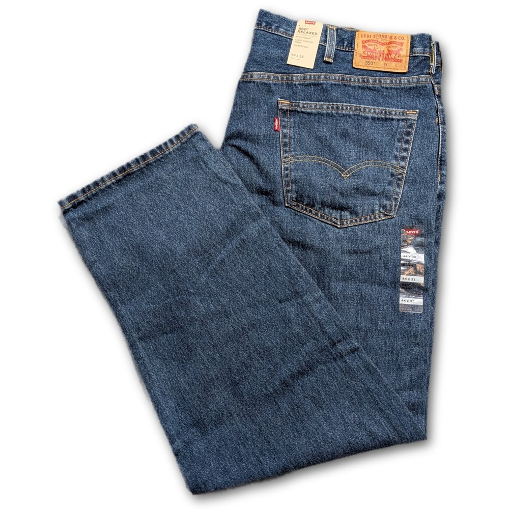 Levi's 550 Mens 44x32 Jeans Blue Relaxed 100% Cotton Denim Pockets Dark Wash Fit
